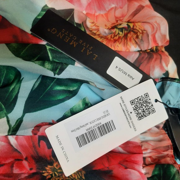 Lai Meng Keinmay Five Cats Multicolored Floral short sleeve Midi dress Size 4 - Picture 5 of 8